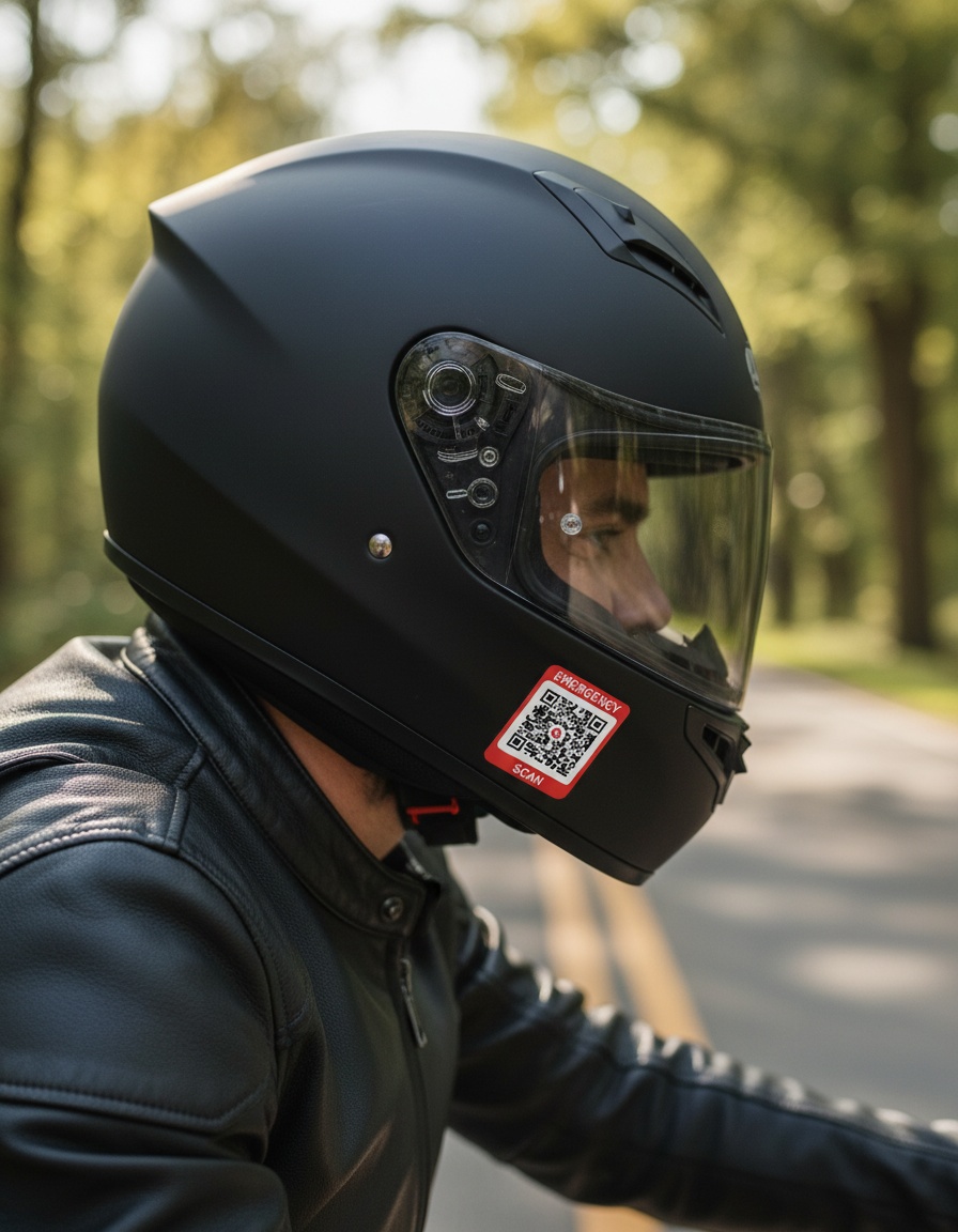 Rider with RiderQ Sticker on helmet